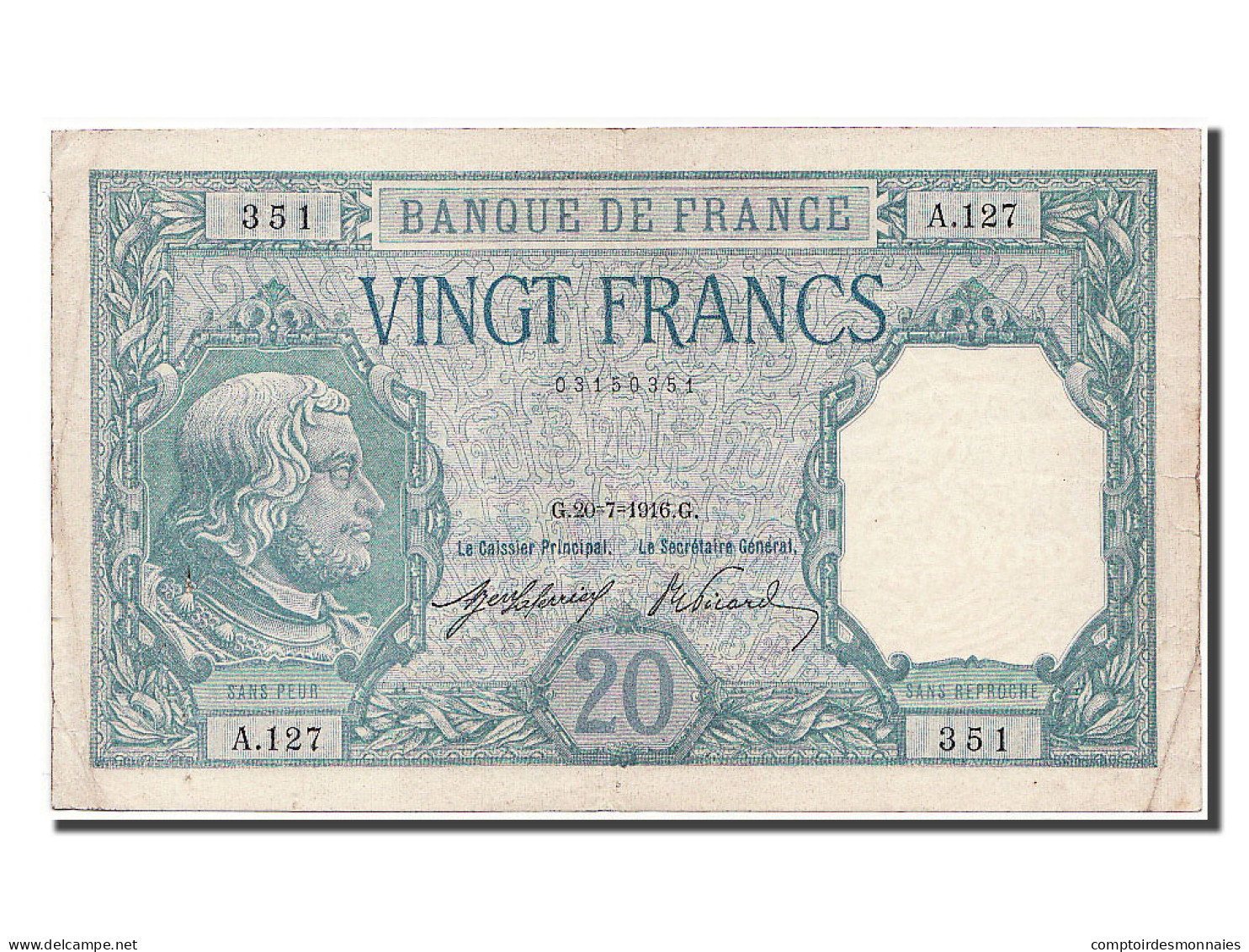 Billet, France, 20 Francs, 20 F 1916-1919 ''Bayard'', 1916, 1916-07-20, SUP - 20 F 1916-1919 ''Bayard''