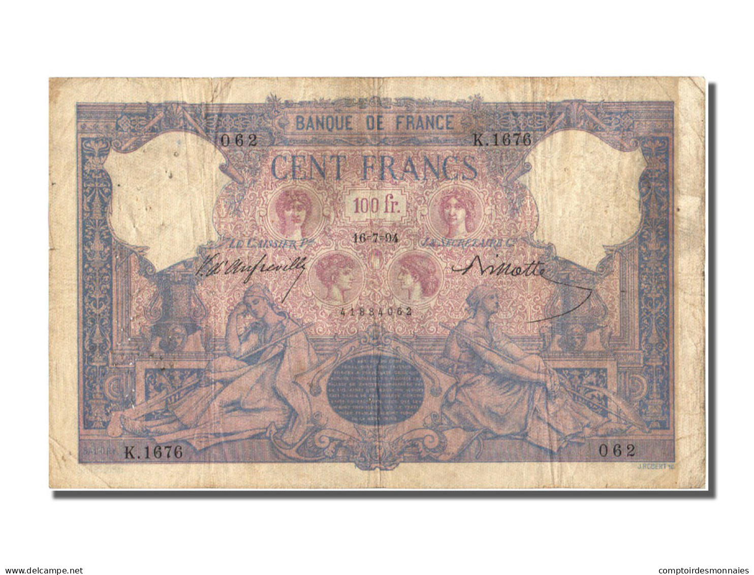 Billet, France, 100 Francs, 100 F 1888-1909 ''Bleu Et Rose'', 1894, 1894-07-16 - 100 F 1888-1909 ''Bleu Et Rose''