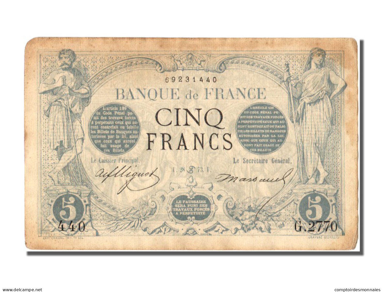 Billet, France, 5 Francs, 5 F 1871-1874 ''Noir'', 1873, 1873-06-28, NEUF - 5 F 1871-1874 ''Noir''