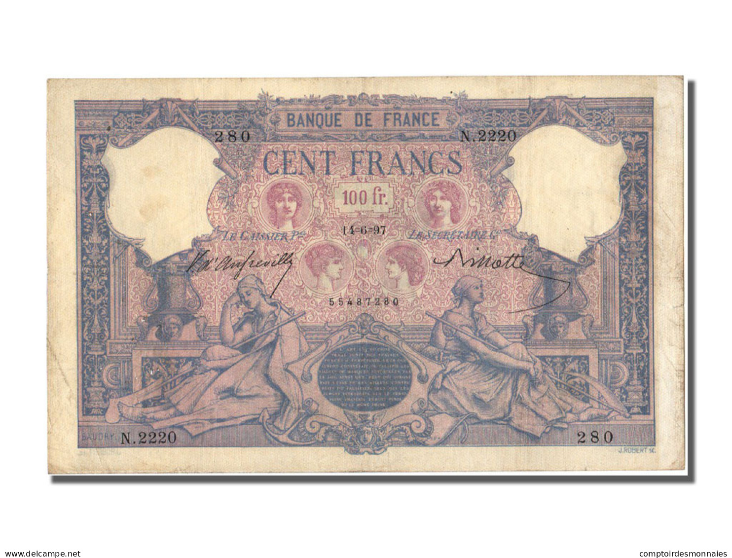 Billet, France, 100 Francs, 100 F 1888-1909 ''Bleu Et Rose'', 1897, 1897-06-14 - 100 F 1888-1909 ''Bleu Et Rose''