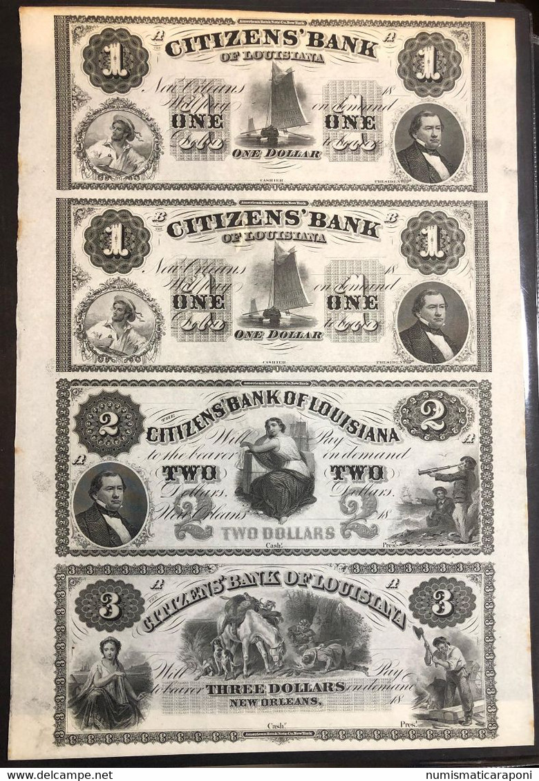 Citizens Bank Of Louisiana  Uncut Sheet $1/1/2/3 American Bank Note U.S.A. Usa Lotto.3106 - Billetes De Estados Unidos (1862-1923)