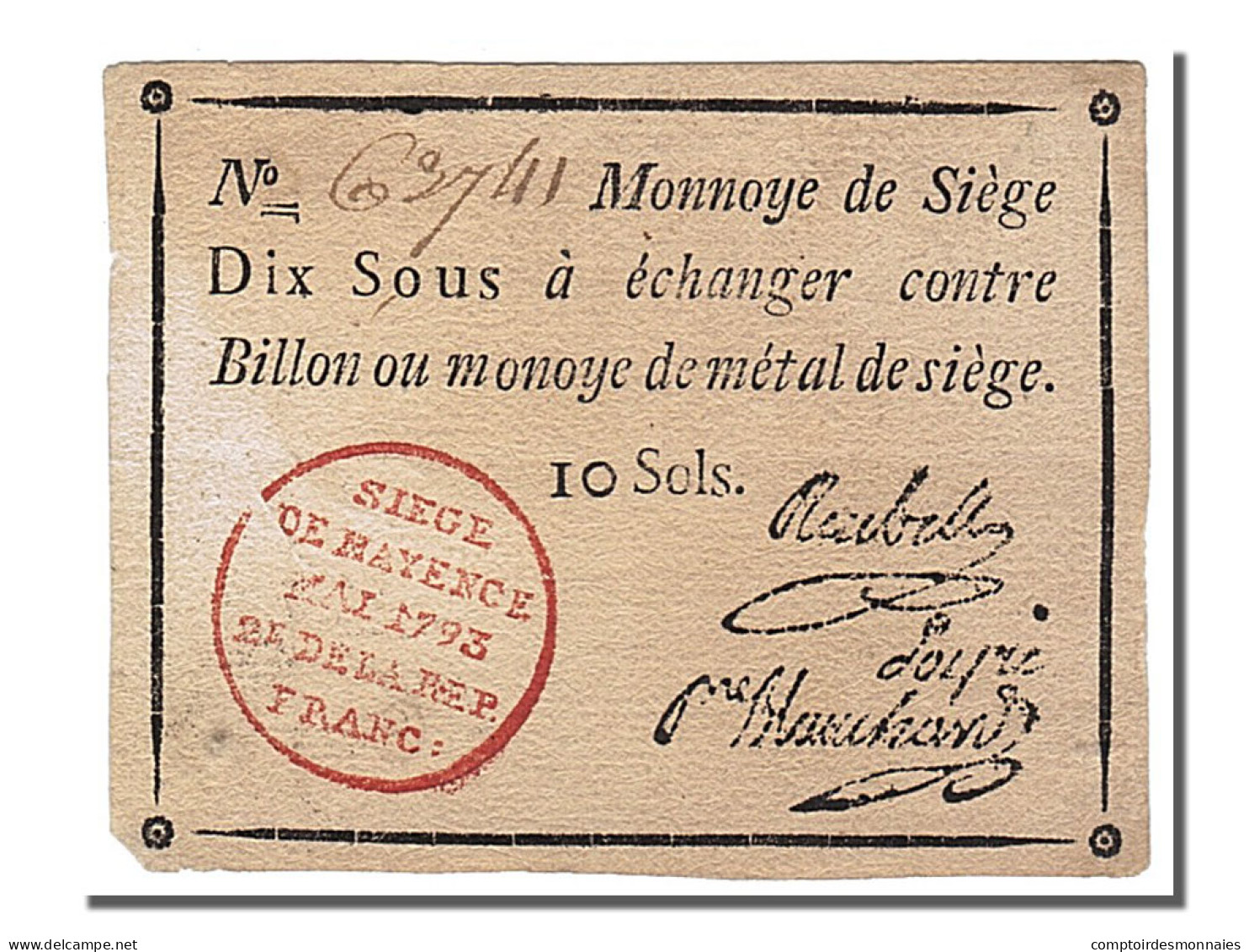 Billet, Allemagne, 10 Sous, 1793, TTB, KM:S1476a, Lafaurie:244 - Assignats & Mandats Territoriaux