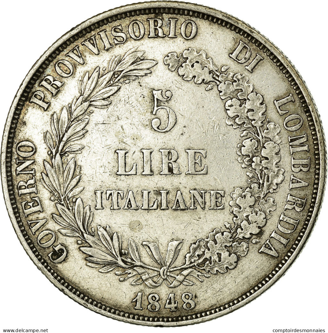 Monnaie, États Italiens, LOMBARDY-VENETIA, 5 Lire, 1848, Milan, TTB, Argent - Lombardie-Vénétie