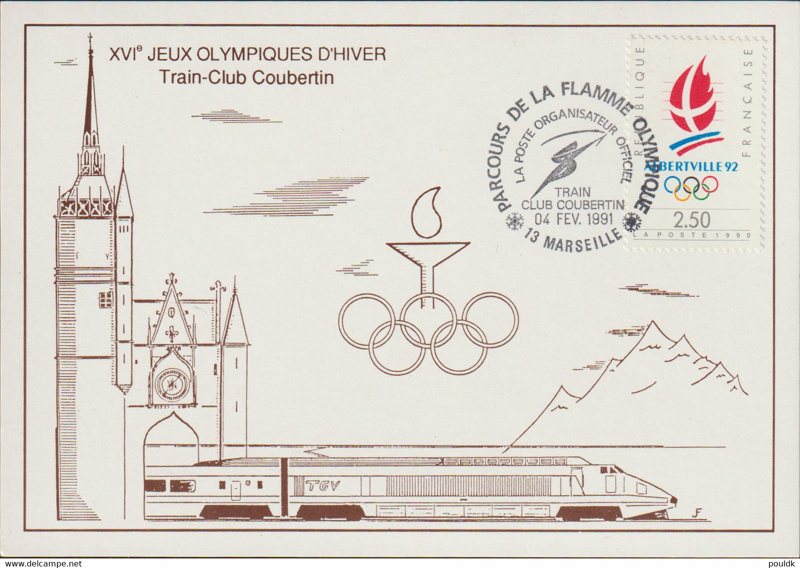 France Postcard 1992 Albertville Olympic Games - From 1991 Train Club Coubertin Torch Relay Marseille (G125-32) - Invierno 1992: Albertville