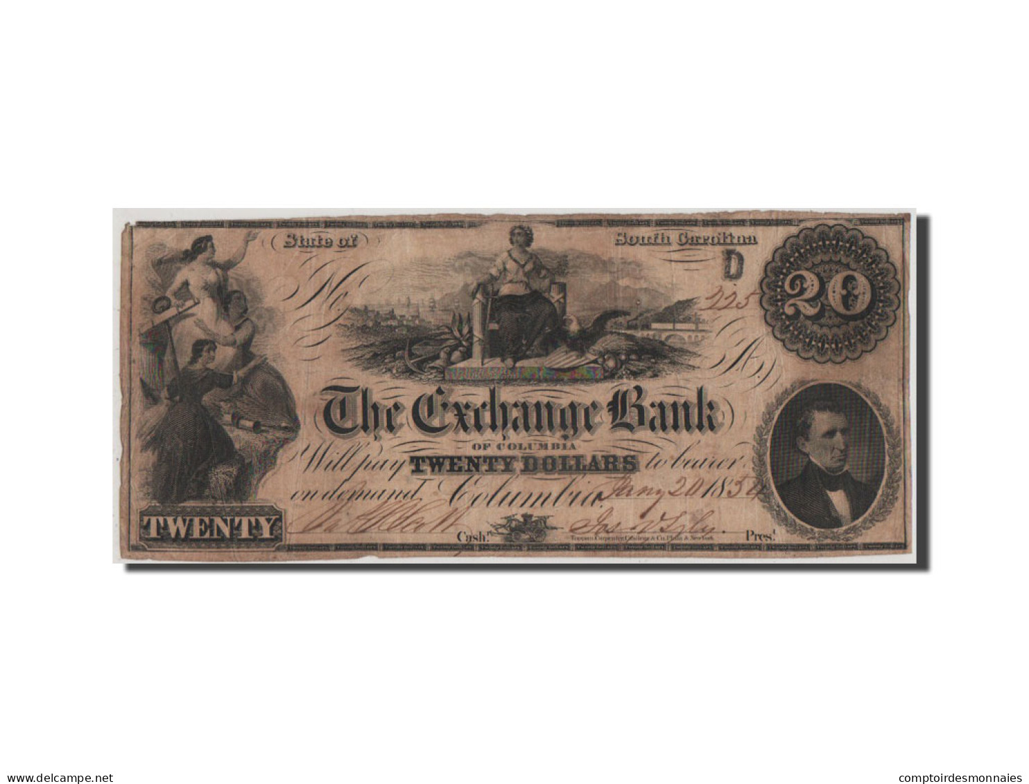 Billet, États-Unis, 20 Dollars, 1854, TB+ - South Carolina
