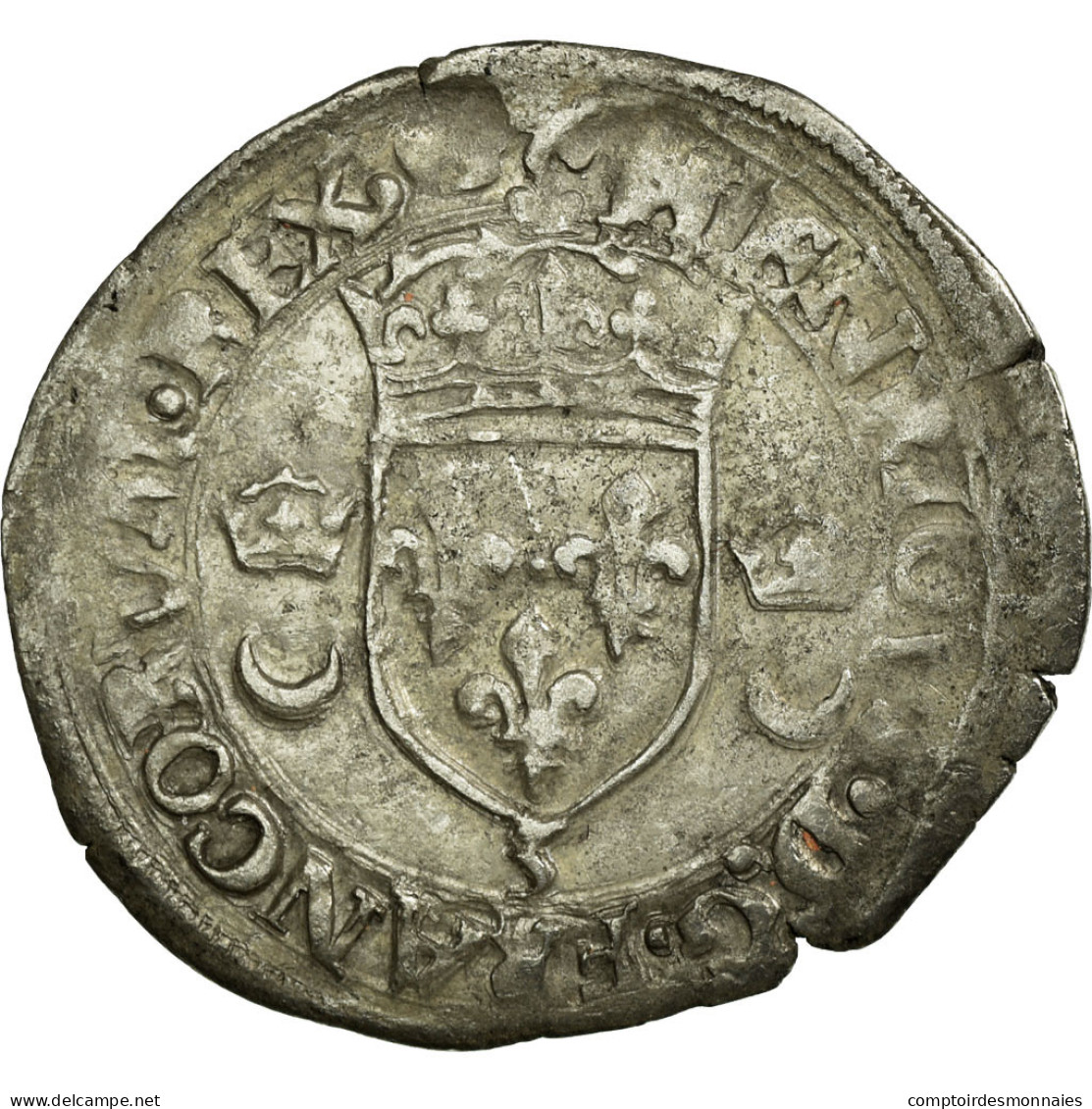 Monnaie, France, Douzain Aux Croissants, 1550, Grenoble, TB+, Argent, Ciani:1305 - 1547-1559 Henri II