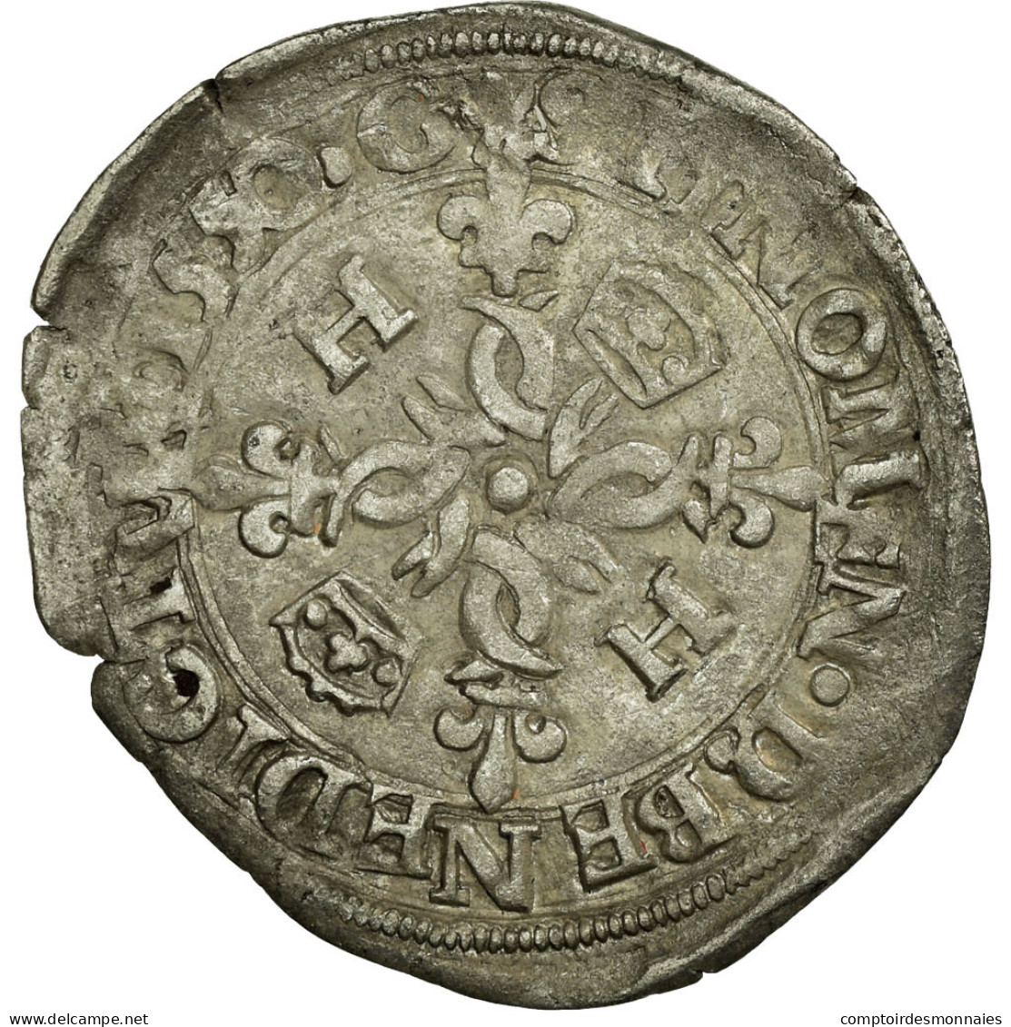 Monnaie, France, Douzain Aux Croissants, 1550, Grenoble, TB+, Argent, Ciani:1305 - 1547-1559 Henry II