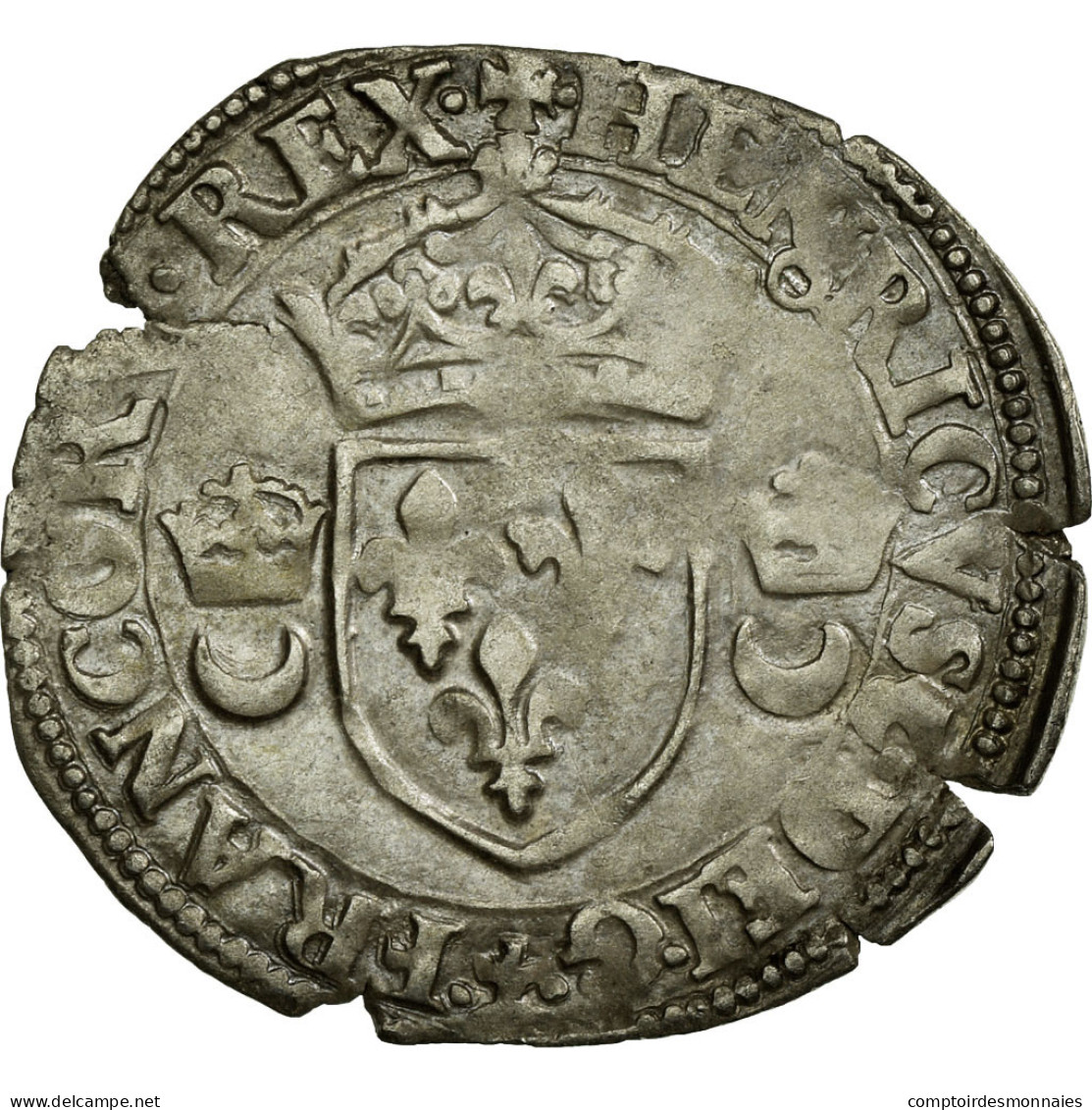 Monnaie, France, Douzain Aux Croissants, 1550, Montélimar, TB+, Argent - 1547-1559 Henry II