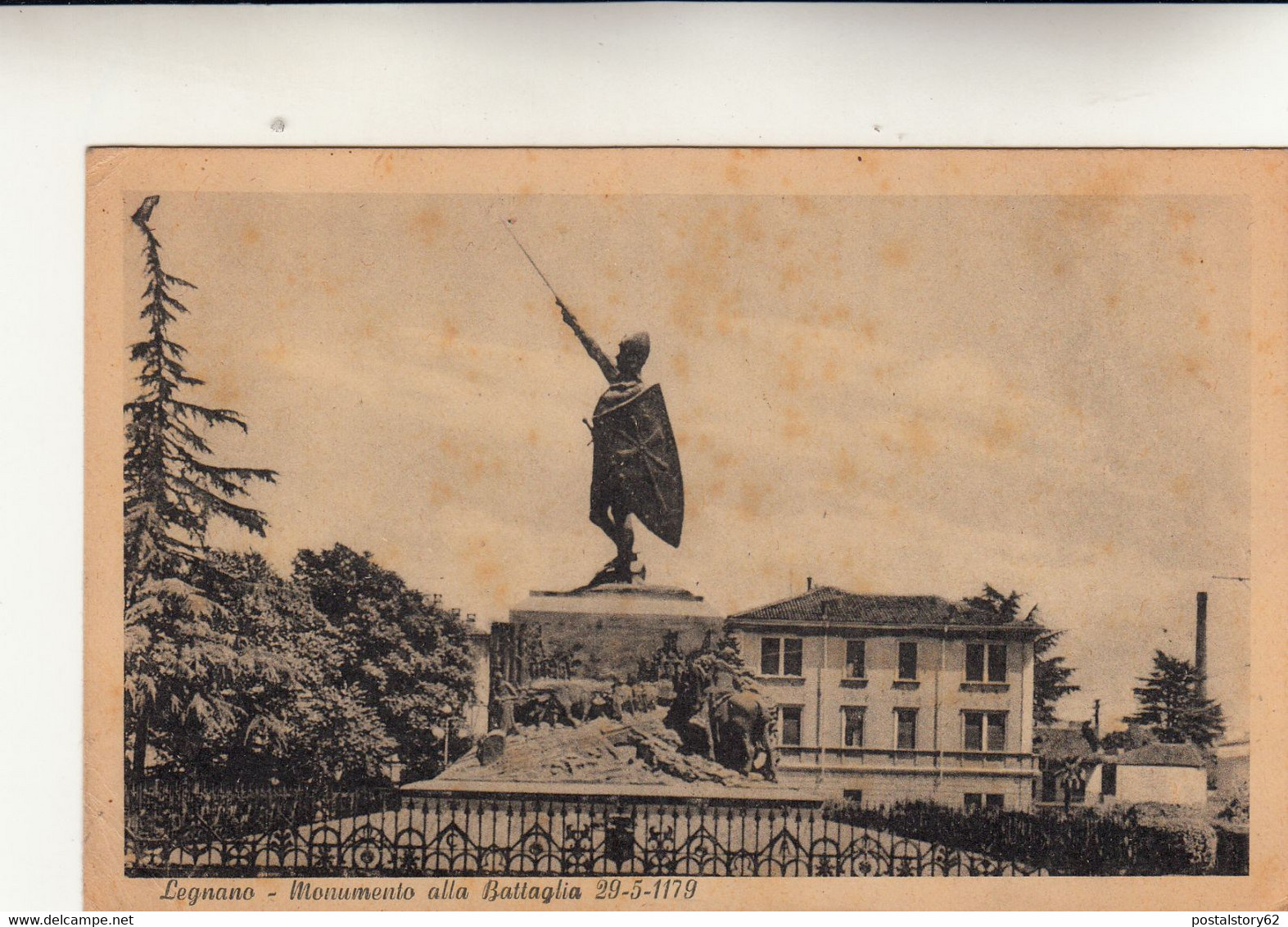 Legnano, Monumento Alla Battaglia - Cartolina Viagg.1943 Francobollo Asportato - Legnano