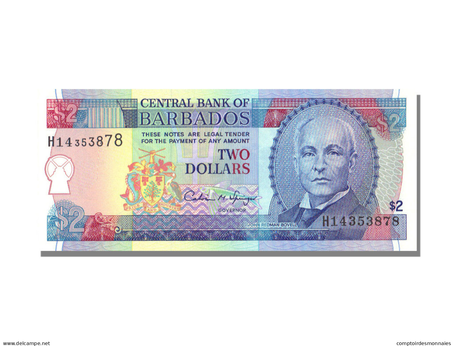 Billet, Barbados, 2 Dollars, KM:42, NEUF - Barbades