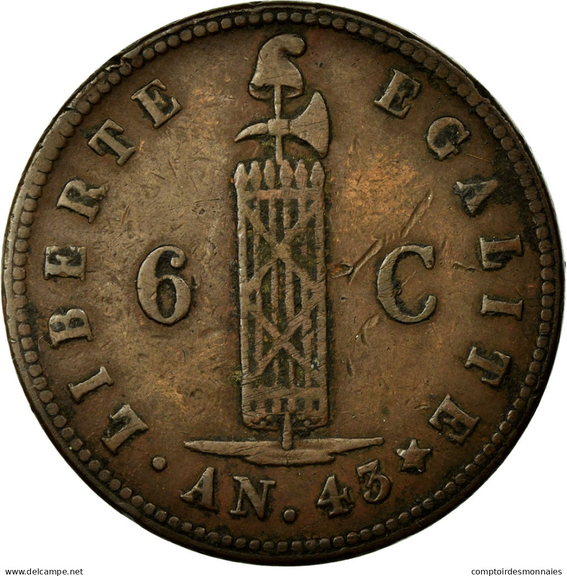 Monnaie, Haïti, 6 Centimes, 1846, TTB+, Cuivre, KM:28 - Haiti