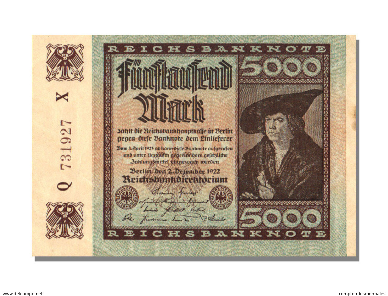 Billet, Allemagne, 5000 Mark, 1922, 1922-12-02, KM:81d, SPL - 5000 Mark