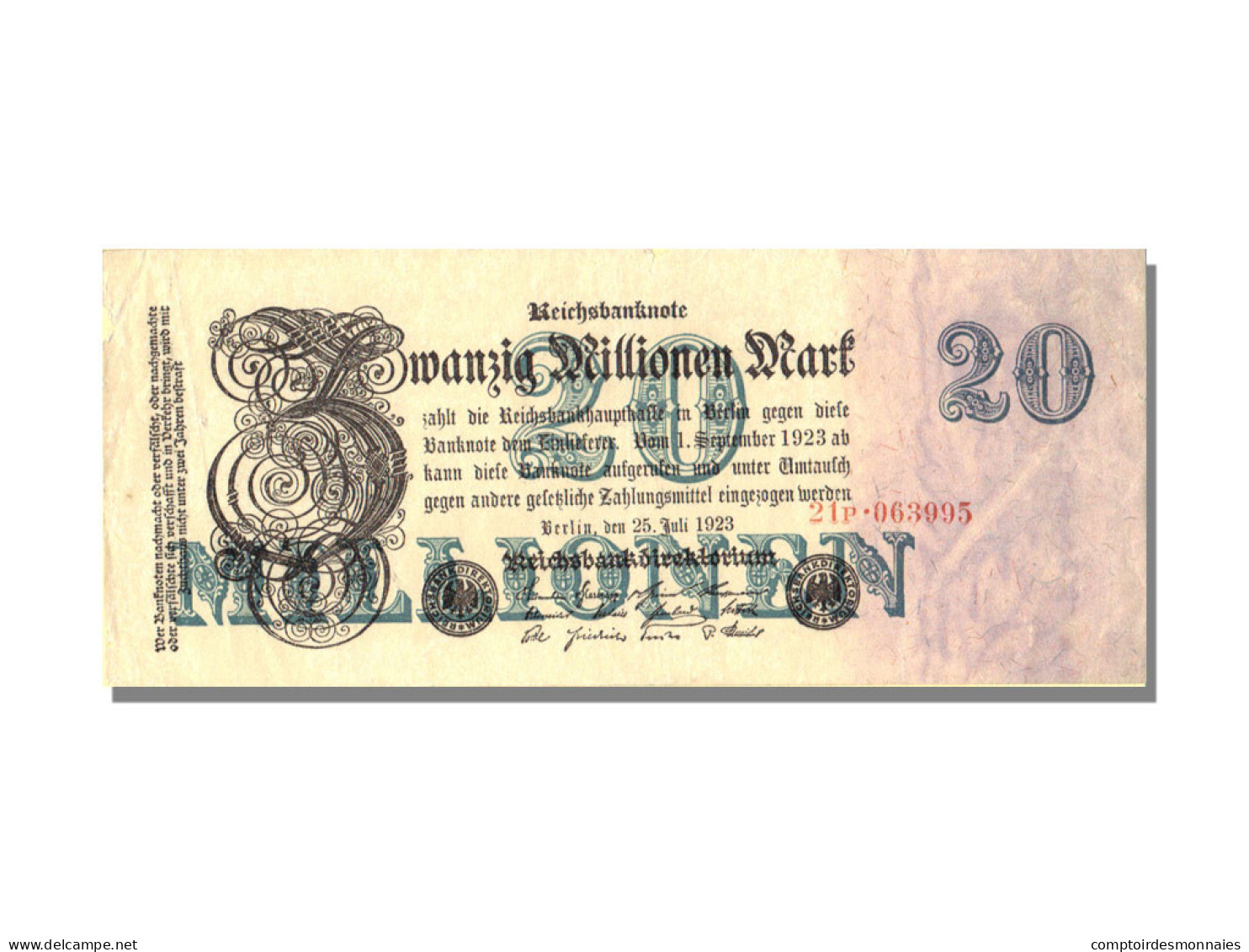 Billet, Allemagne, 20 Millionen Mark, 1923, 1923-07-25, KM:97b, TTB - Otros & Sin Clasificación