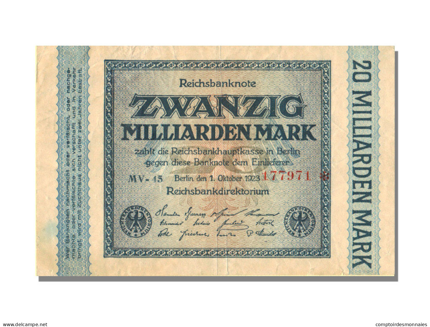 Billet, Allemagne, 20 Milliarden Mark, 1923, 1923-10-01, KM:118a, SUP - Imperial Debt Administration