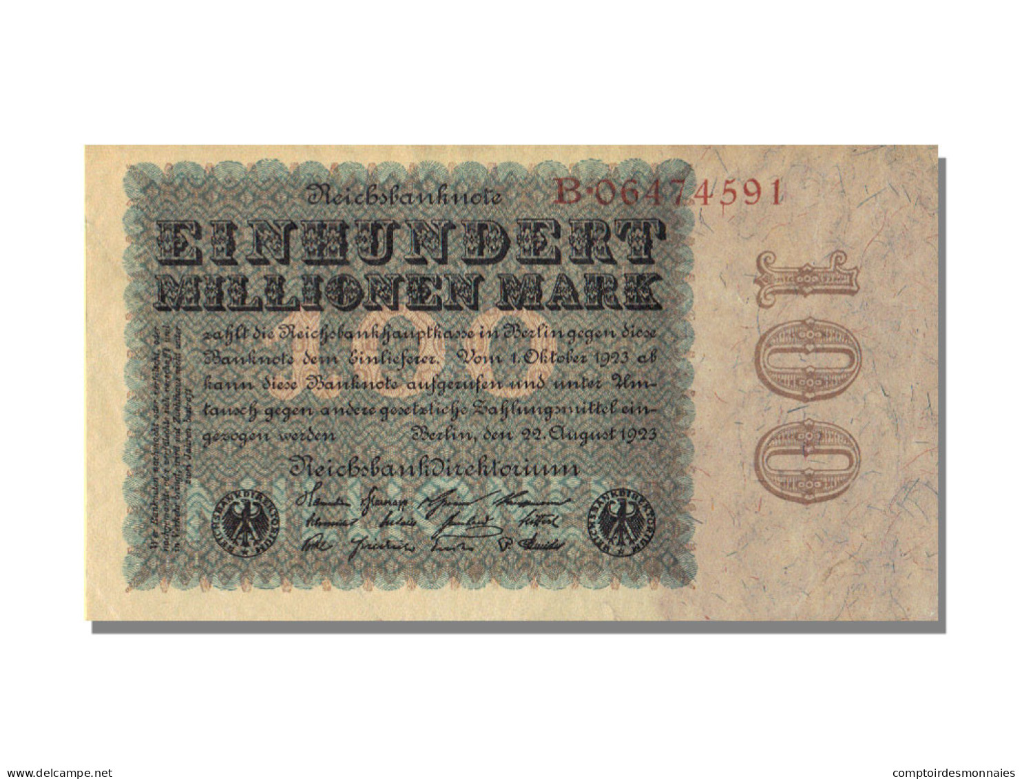 Billet, Allemagne, 100 Millionen Mark, 1923, 1923-08-22, SPL - Other & Unclassified