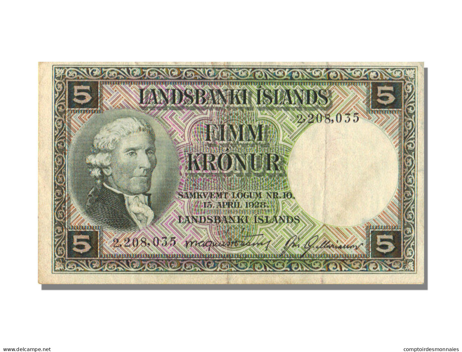 Billet, Iceland, 5 Kronur, 1928, SUP - Islanda