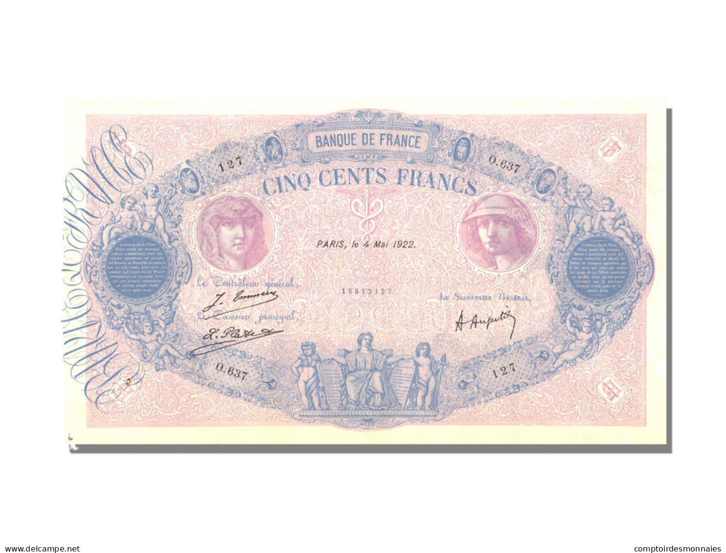 Billet, France, 500 Francs, 500 F 1888-1940 ''Bleu Et Rose'', 1922, 1922-05-04 - 500 F 1888-1940 ''Bleu Et Rose''