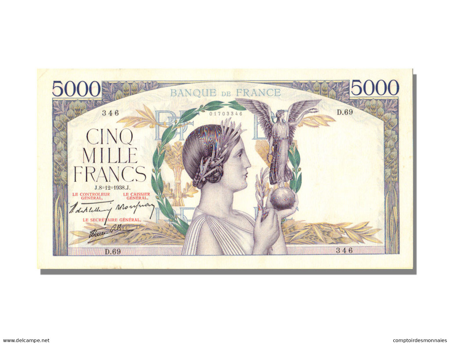 Billet, France, 5000 Francs, 5 000 F 1934-1944 ''Victoire'', 1938, 1938-12-08 - 5 000 F 1934-1944 ''Victoire''