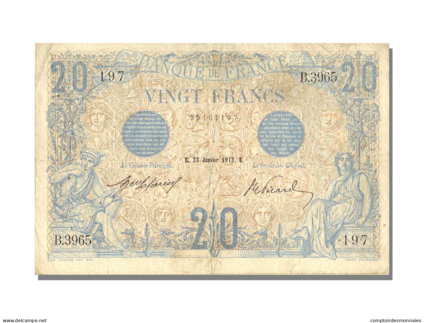 Billet, France, 20 Francs, 20 F 1905-1913 ''Bleu'', 1913, 1913-01-23, TTB+ - 20 F 1905-1913 ''Bleu''