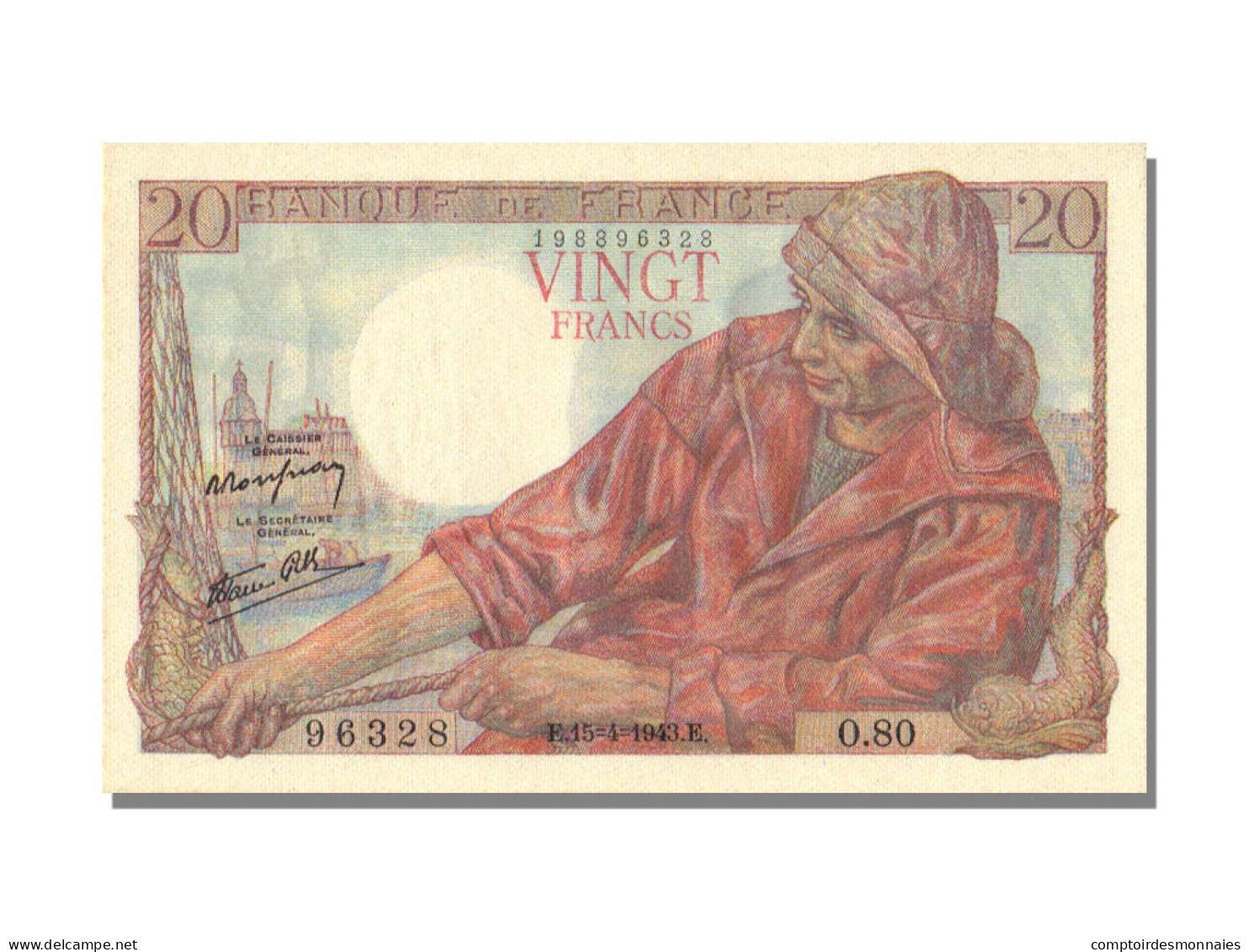 Billet, France, 20 Francs, 20 F 1942-1950 ''Pêcheur'', 1943, 1943-04-15, NEUF - 20 F 1942-1950 ''Pêcheur''