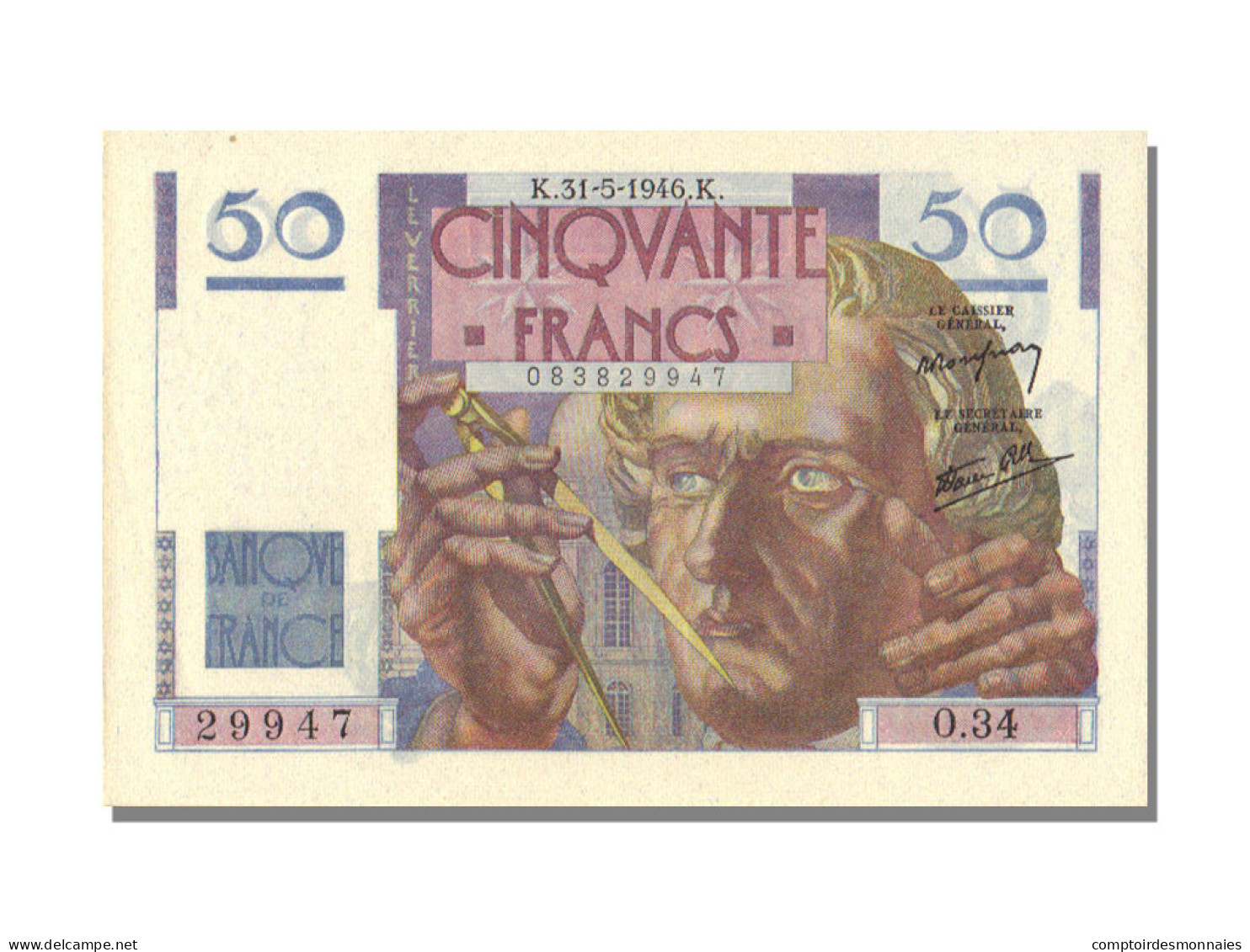 Billet, France, 50 Francs, 50 F 1946-1951 ''Le Verrier'', 1946, 1946-05-31 - 50 F 1946-1951 ''Le Verrier''