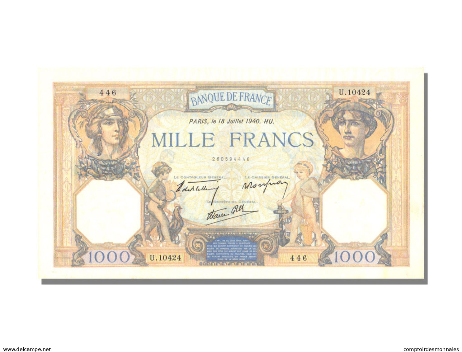 Billet, France, 500 Francs, 1 000 F 1927-1940 ''Cérès Et Mercure'', 1940 - 1 000 F 1927-1940 ''Cérès Et Mercure''