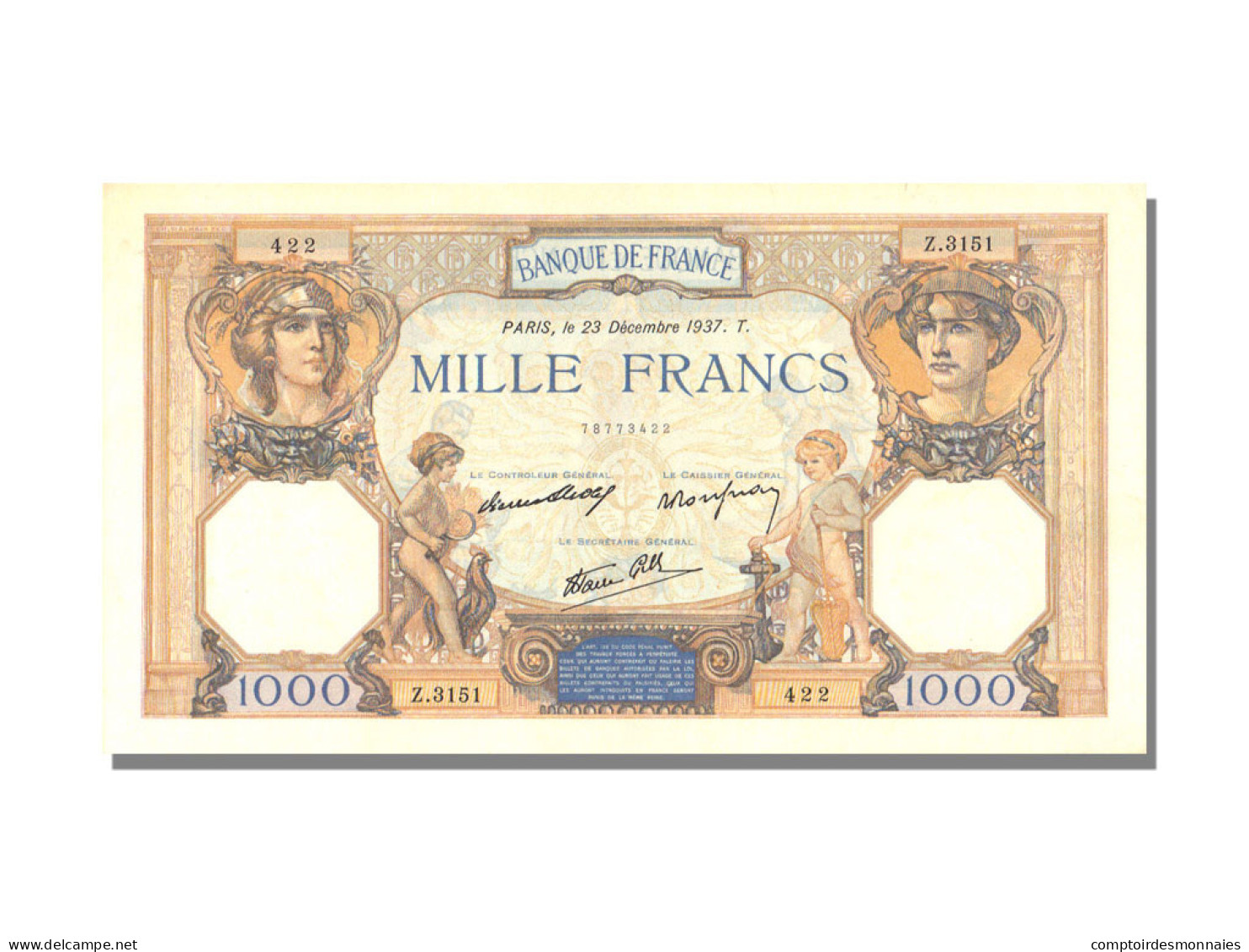 Billet, France, 500 Francs, 1 000 F 1927-1940 ''Cérès Et Mercure'', 1937 - 1 000 F 1927-1940 ''Cérès Et Mercure''