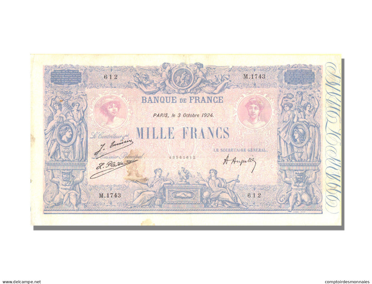 Billet, France, 1000 Francs, 1 000 F 1889-1926 ''Bleu Et Rose'', 1924 - 1 000 F 1889-1926 ''Bleu Et Rose''