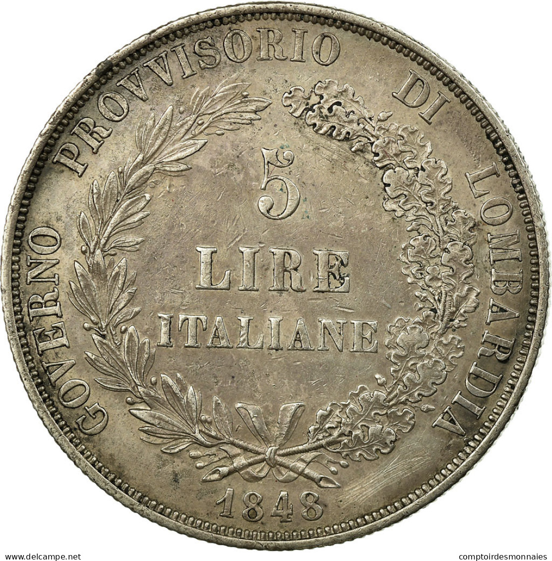 Monnaie, États Italiens, LOMBARDY-VENETIA, 5 Lire, 1848, Milan, TTB+, Argent - Lombardo-Veneto