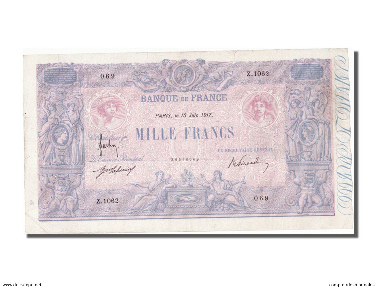 Billet, France, 1000 Francs, 1 000 F 1889-1926 ''Bleu Et Rose'', 1917 - 1 000 F 1889-1926 ''Bleu Et Rose''