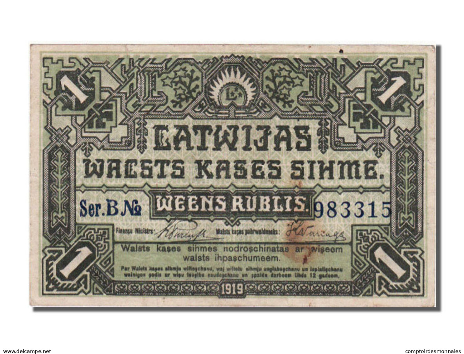 Billet, Latvia, 1 Rublis, 1919, SUP - Latvia