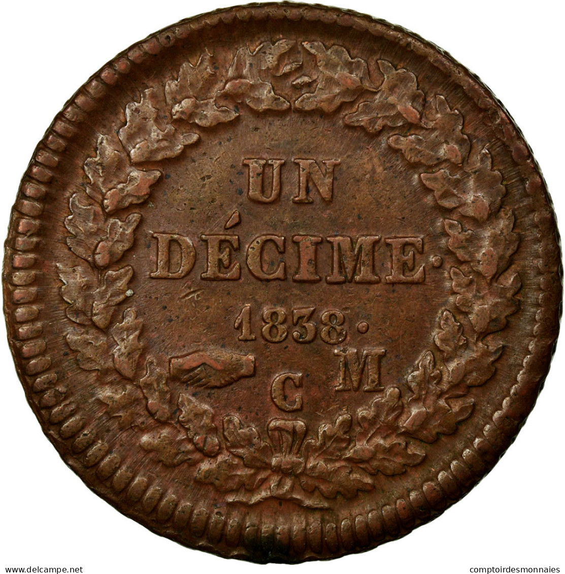 Monnaie, Monaco, Honore V, Decime, 1838, Monaco, TTB+, Laiton, KM:97.1a - Charles III.