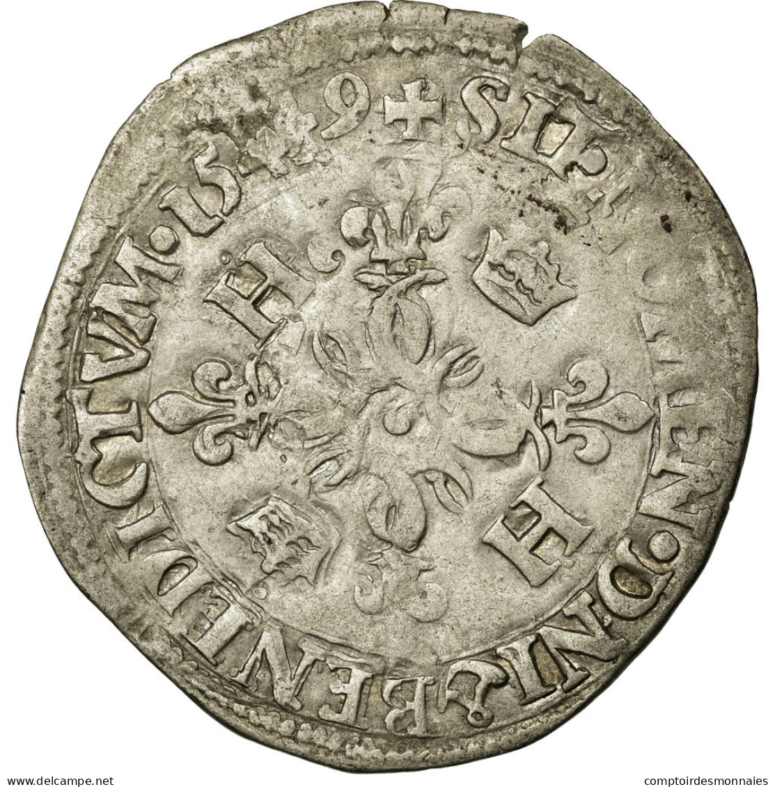 Monnaie, France, Douzain Aux Croissants, 1549, Rouen, TB+, Billon, Duplessy:997 - 1547-1559 Henri II