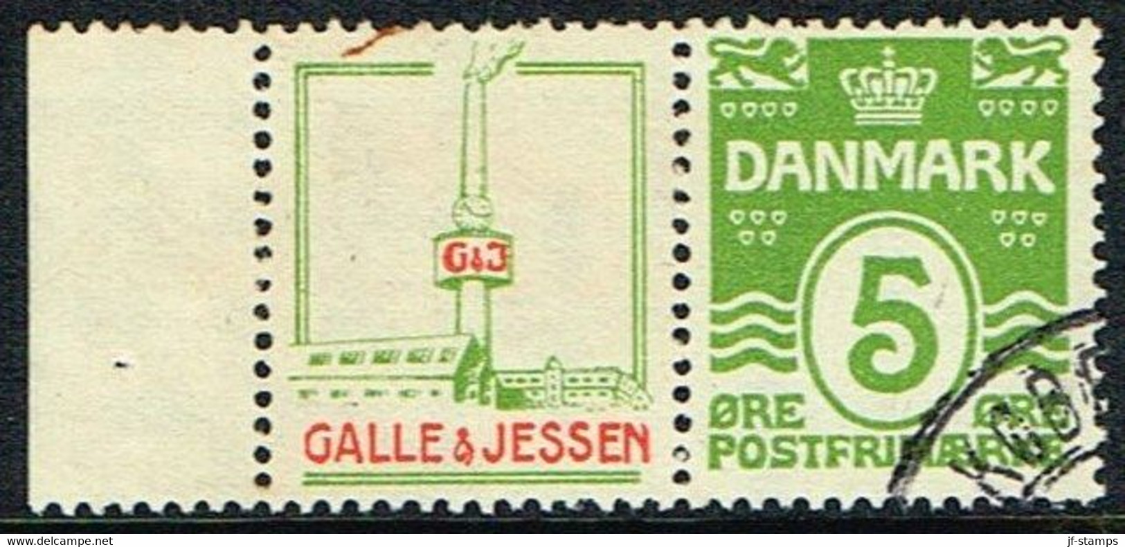 1931-1933. Wavy-line. GALLE & JESSEN + 5 øre Yellowgreen  (Michel R 43) - JF168361 - Used Stamps