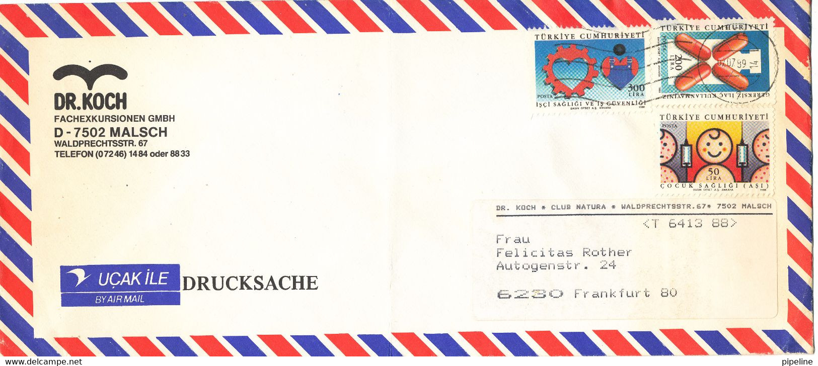 Turkey Air Mail Cover Sent To Germany 7-7-1989 (the Cover Is Bended) - Airmail