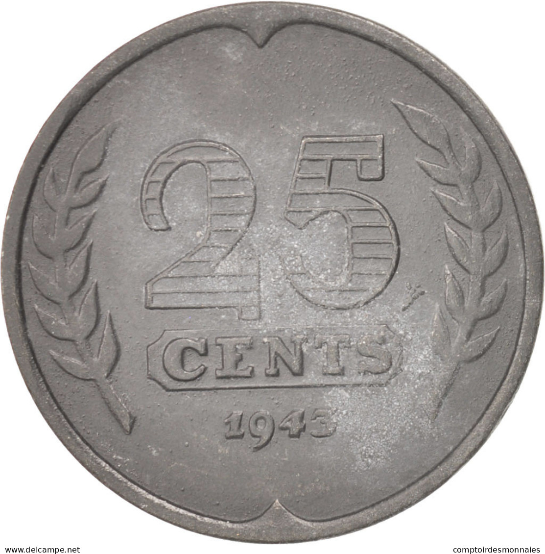 Monnaie, Pays-Bas, Wilhelmina I, 25 Cents, 1943, TTB, Zinc, KM:174 - 25 Centavos