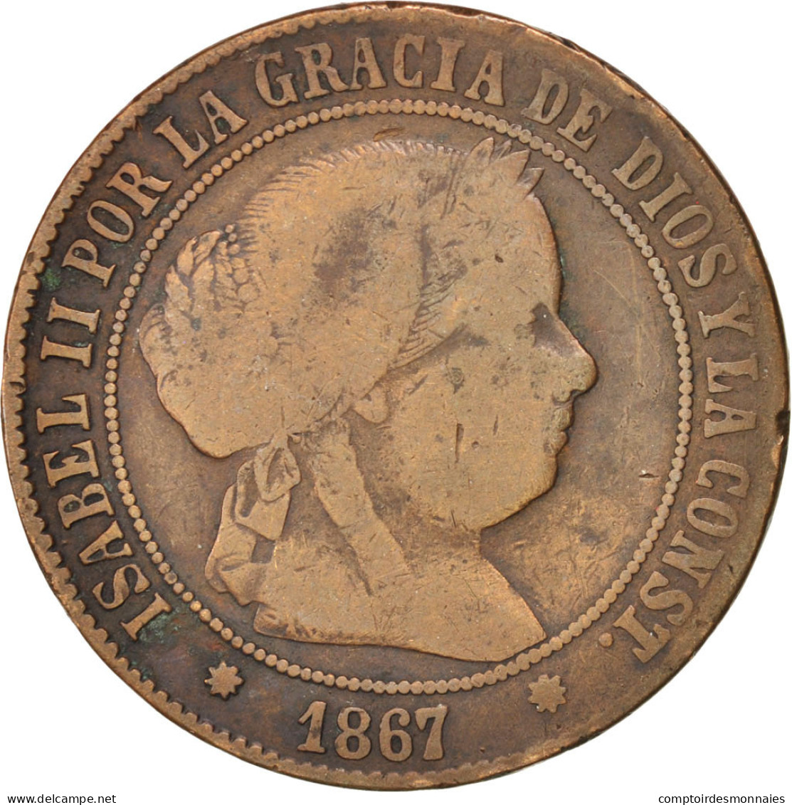 Monnaie, Espagne, Isabel II, 5 Centimos, 1867, B+, Cuivre, KM:635.1 - Münzen Der Provinzen