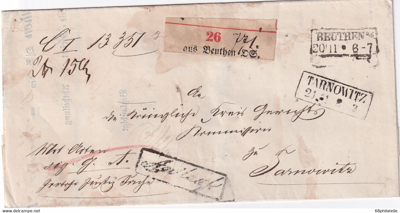 ALLEMAGNE 1863 LETTRE RECOMMANDEE DE BEUTHEN - Vorphilatelie