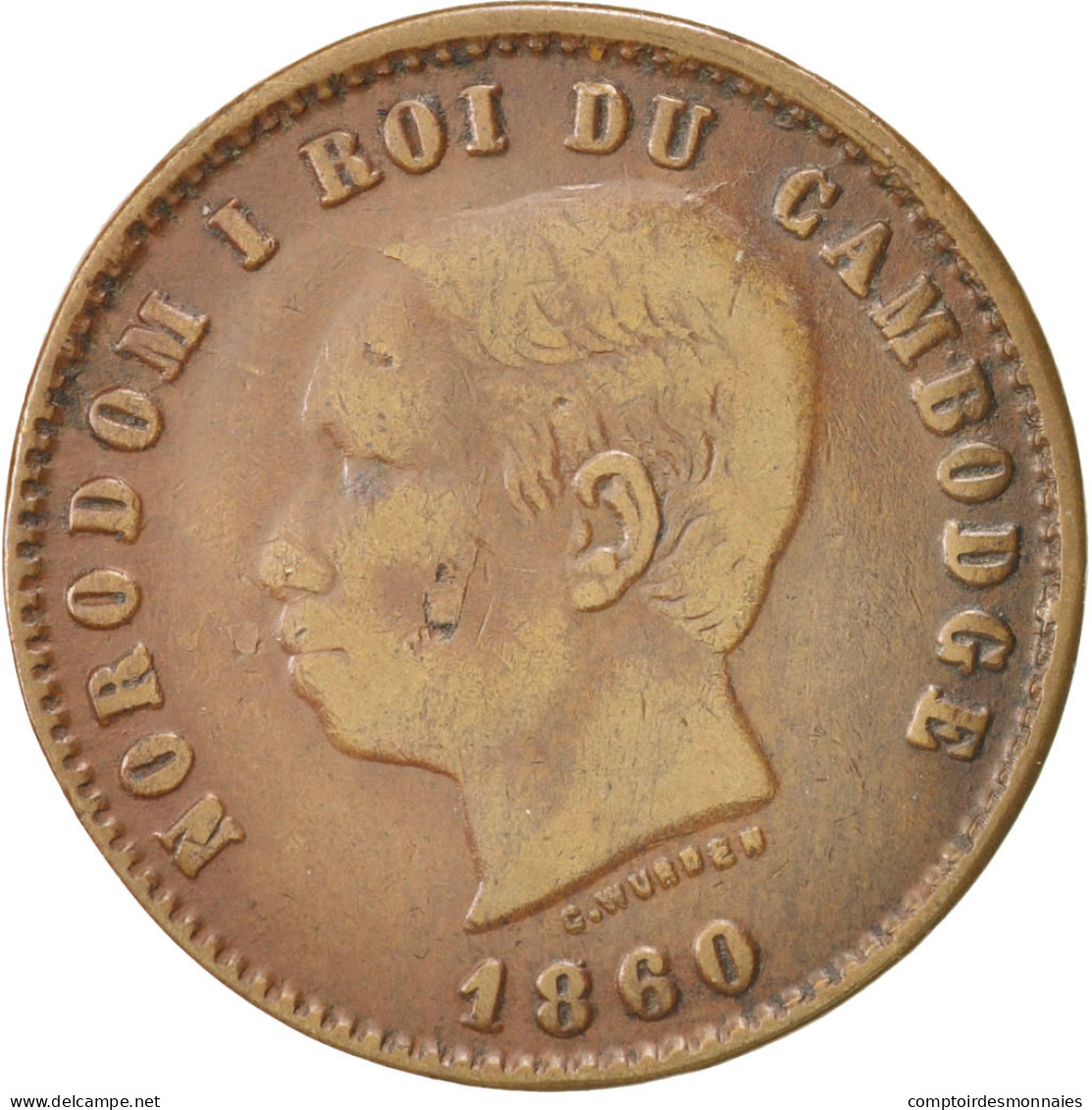 Monnaie, Cambodge, 10 Centimes, 1860, TTB, Bronze, KM:M3 - Cambogia