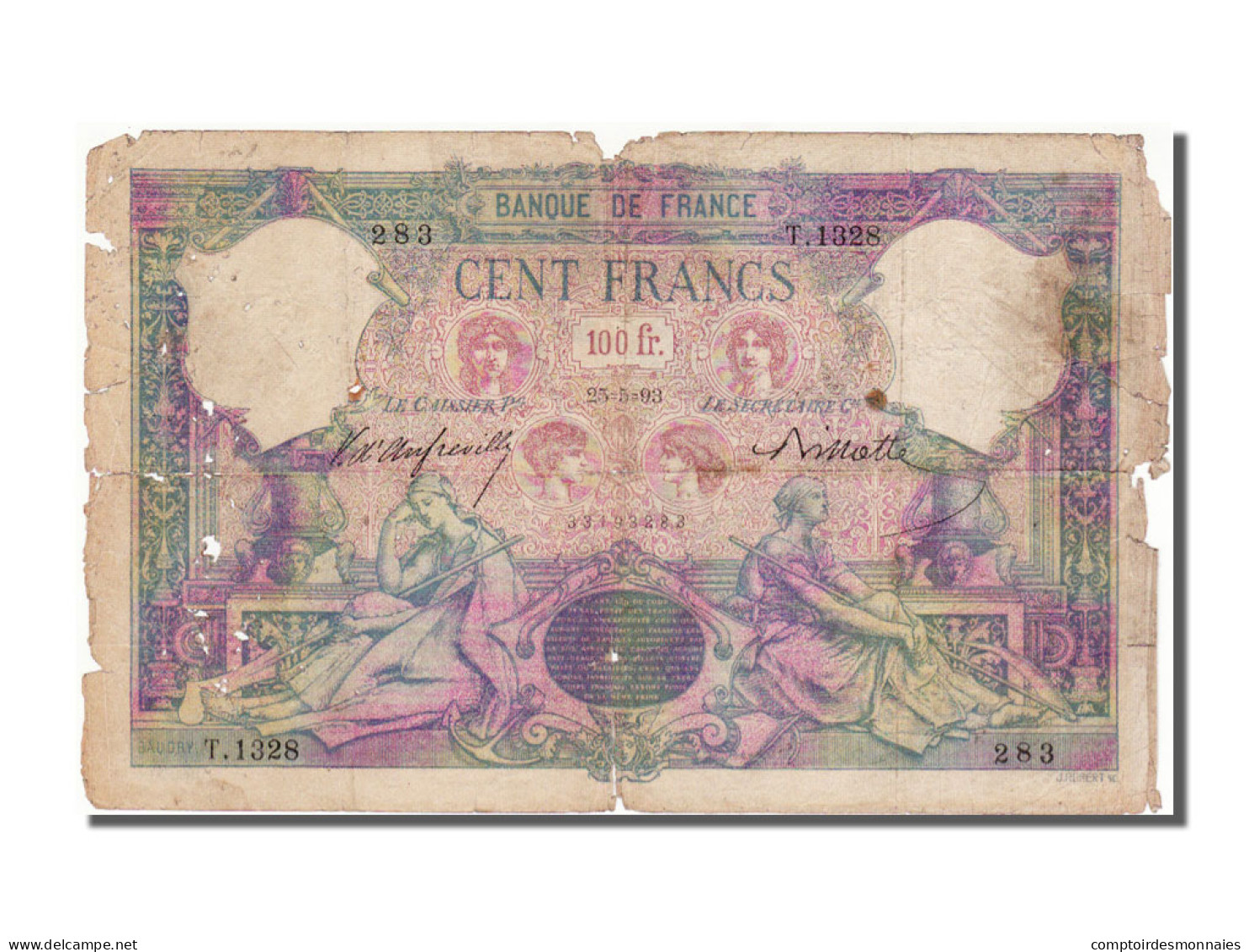 Billet, France, 100 Francs, 100 F 1888-1909 ''Bleu Et Rose'', 1893, 1893-05-25 - 100 F 1888-1909 ''Bleu Et Rose''