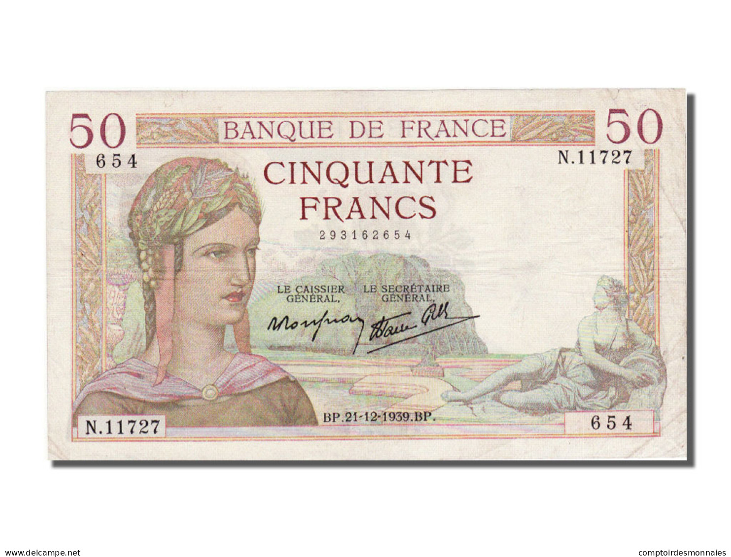 Billet, France, 50 Francs, 50 F 1934-1940 ''Cérès'', 1939, 1939-12-21, TTB - 50 F 1934-1940 ''Cérès''