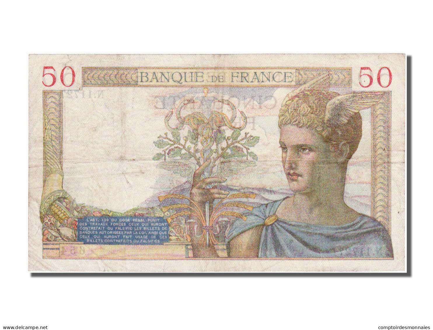 Billet, France, 50 Francs, 50 F 1934-1940 ''Cérès'', 1939, 1939-12-21, TTB - 50 F 1934-1940 ''Cérès''