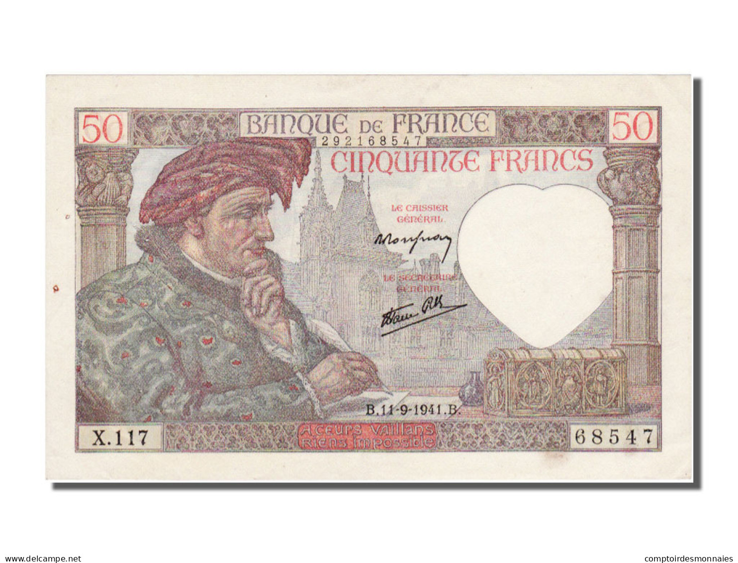 Billet, France, 50 Francs, 50 F 1940-1942 ''Jacques Coeur'', 1941-09-11, TTB+ - 50 F 1940-1942 ''Jacques Coeur''