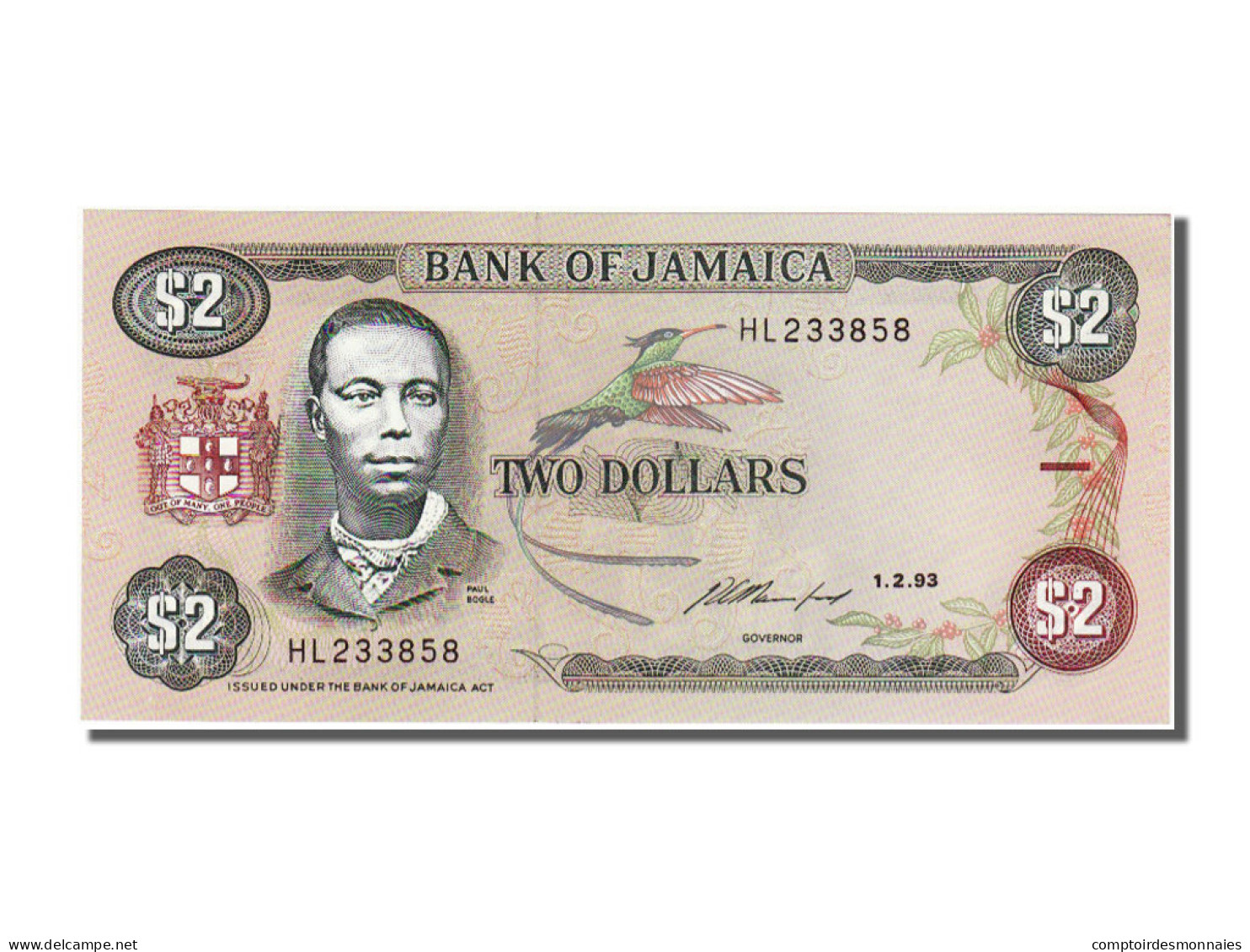 Billet, Jamaica, 2 Dollars, 1993, 1993-02-01, NEUF - Jamaique