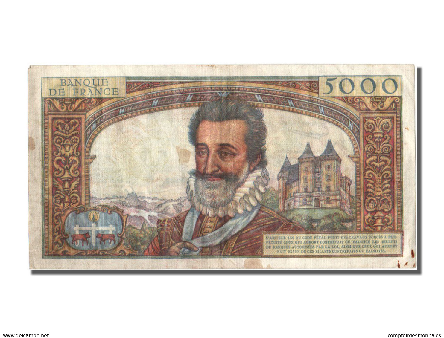 Billet, France, 5000 Francs, 5 000 F 1957-1958 ''Henri IV'', 1958, 1958-07-10 - 5 000 F 1957-1958 ''Hendrik IV'' Van Frankrijk