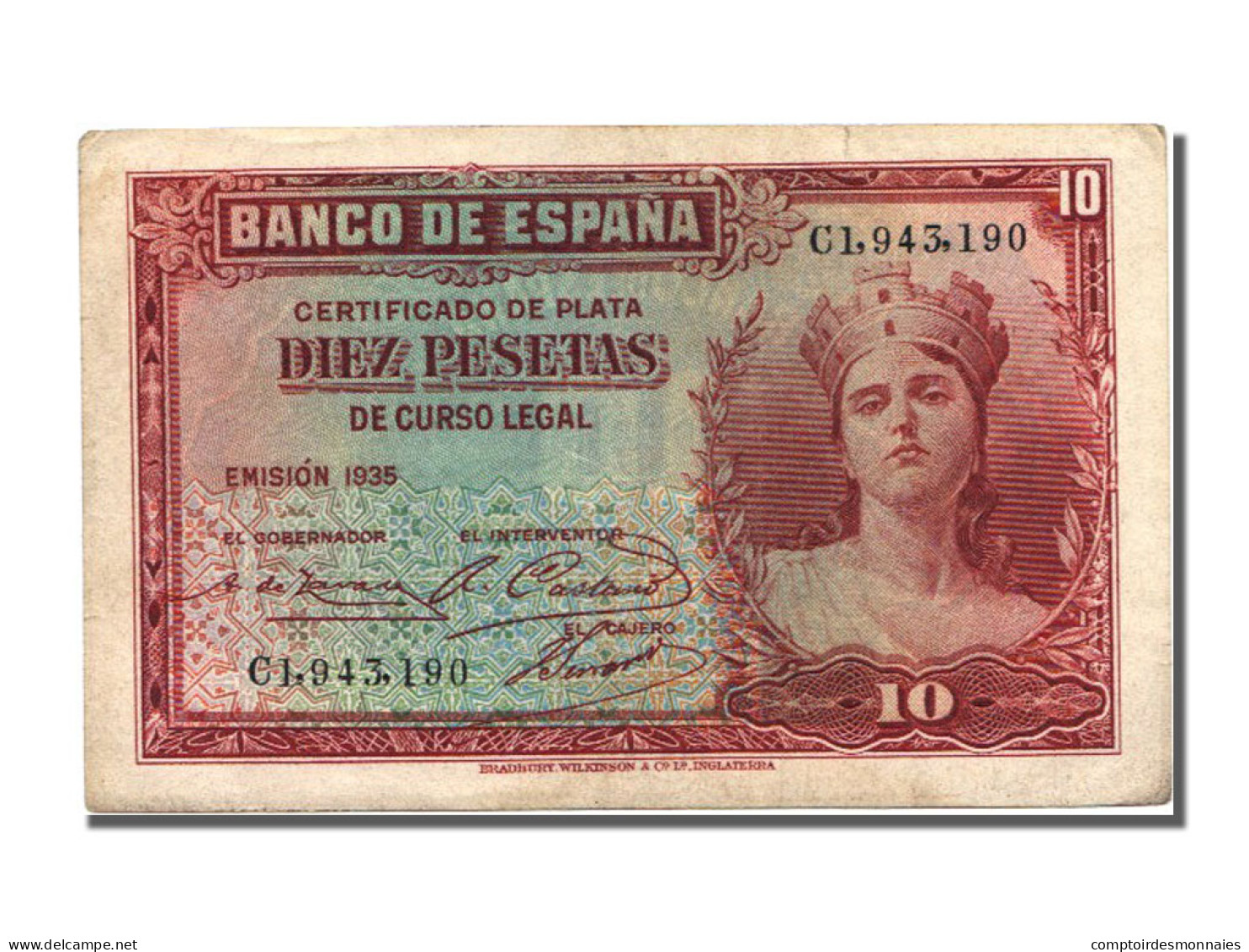 Billet, Espagne, 10 Pesetas, 1935, TTB+ - 10 Pesetas