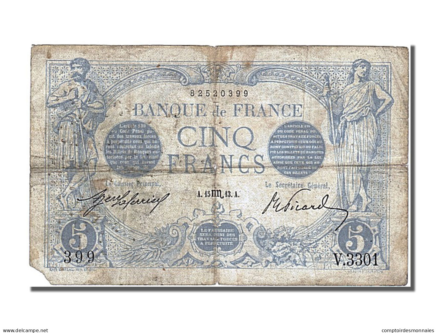 Billet, France, 5 Francs, 5 F 1912-1917 ''Bleu'', 1913, 1913-08-13, TB - 5 F 1912-1917 ''Bleu''