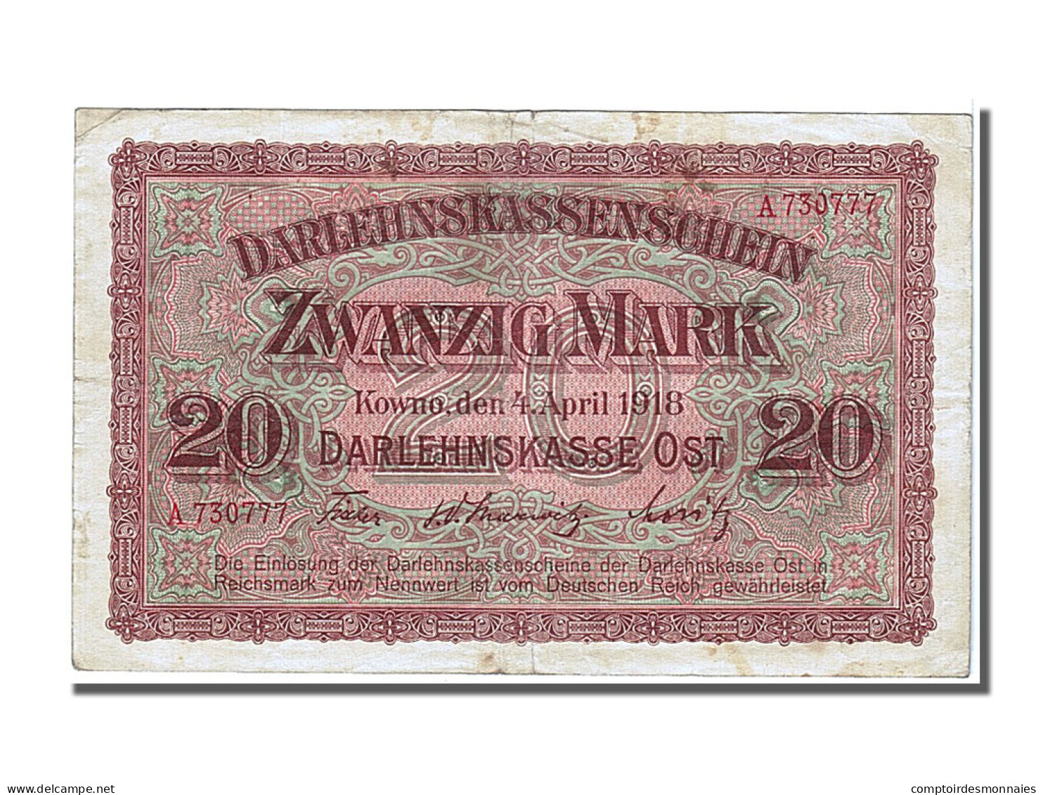 Billet, Allemagne, 20 Mark, 1918, 1918-04-04, TTB - Eerste Wereldoorlog