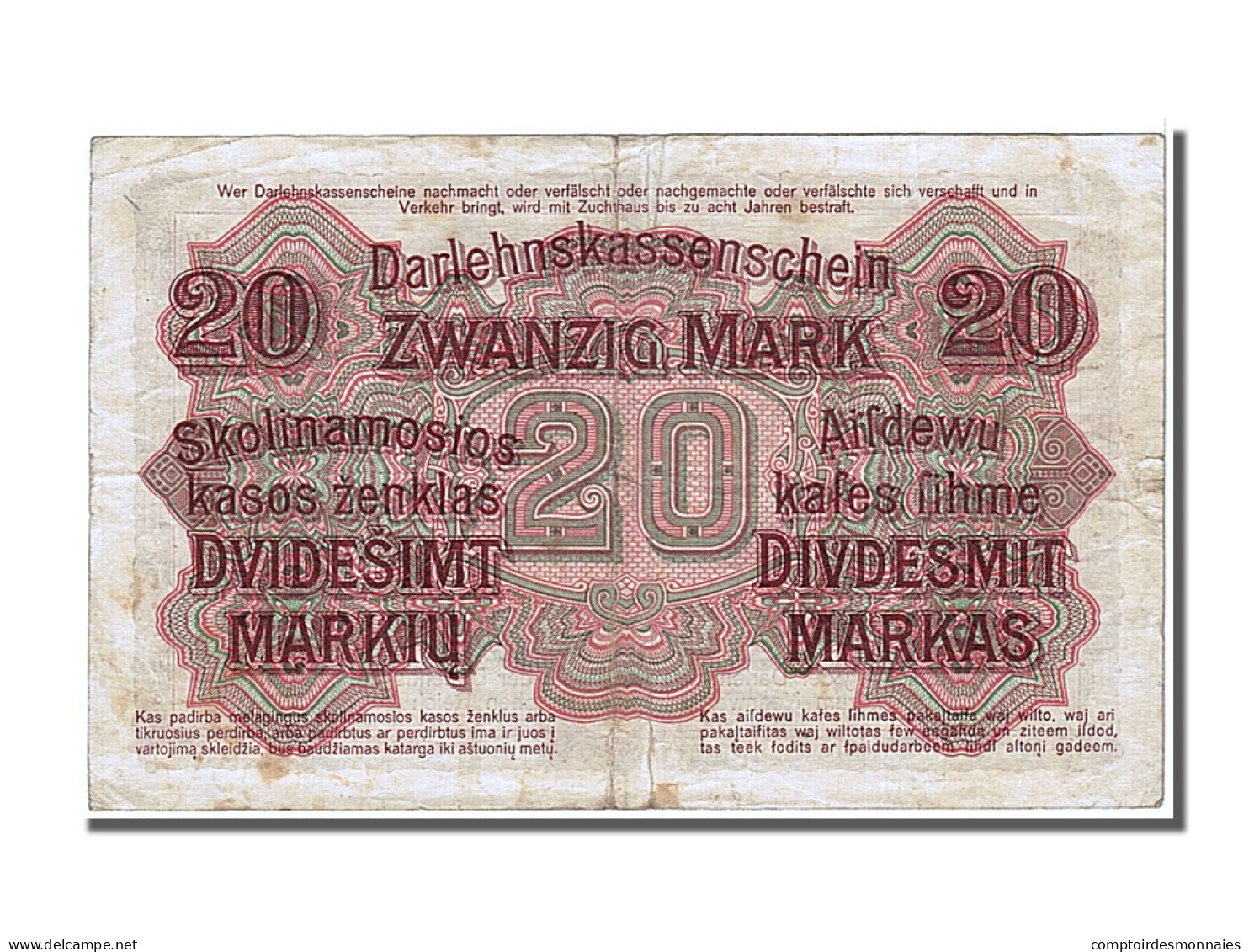 Billet, Allemagne, 20 Mark, 1918, 1918-04-04, TTB - Primera Guerra Mundial