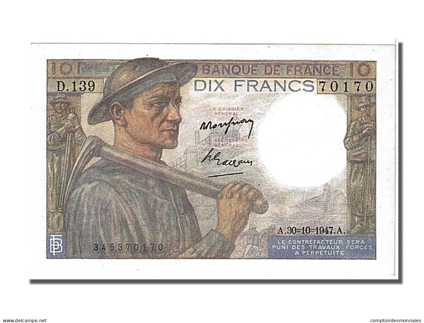 Billet, France, 10 Francs, 10 F 1941-1949 ''Mineur'', 1947, 1947-10-30, NEUF - 10 F 1941-1949 ''Mineur''